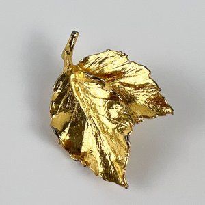 Vintage Flora Danica Denmark Gold 925 Sterling Botanical Beech Leaf Brooch Pin